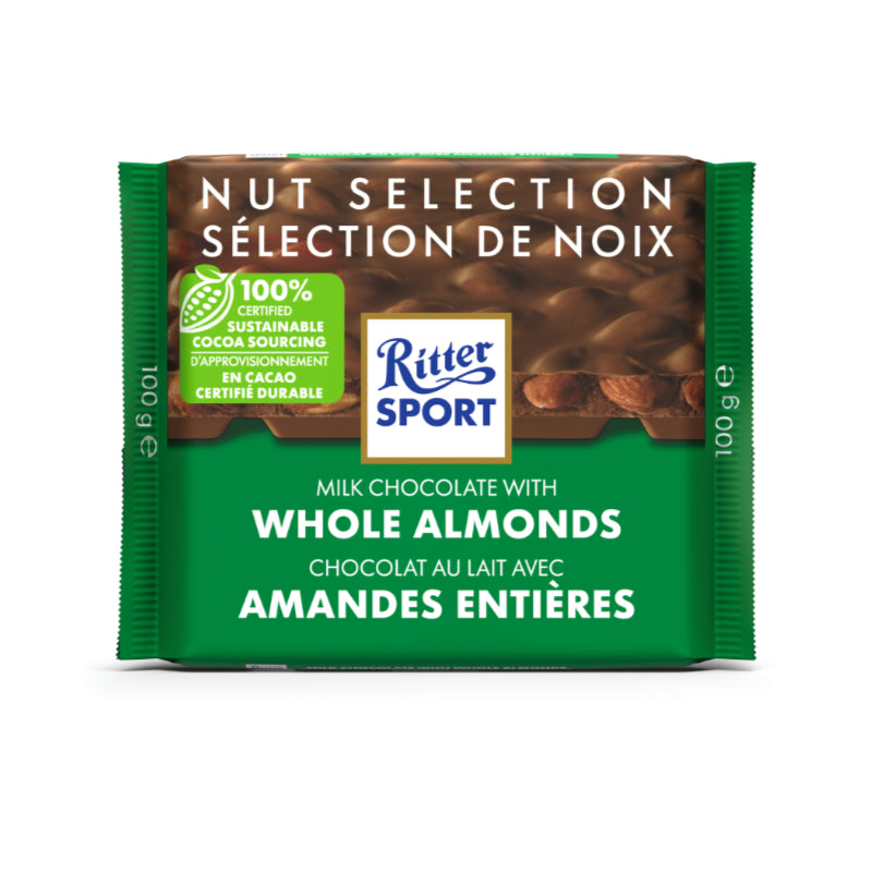 Ritter Sport Nut Selection Milk Chocolate with Whole Almonds Bar, 100g/3.5 oz. Bar {Imported from Canada}