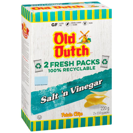 Old Dutch Salt & Vinegar Potato Chips 220g/7.8 oz., Box (12pk) {Imported from Canada}