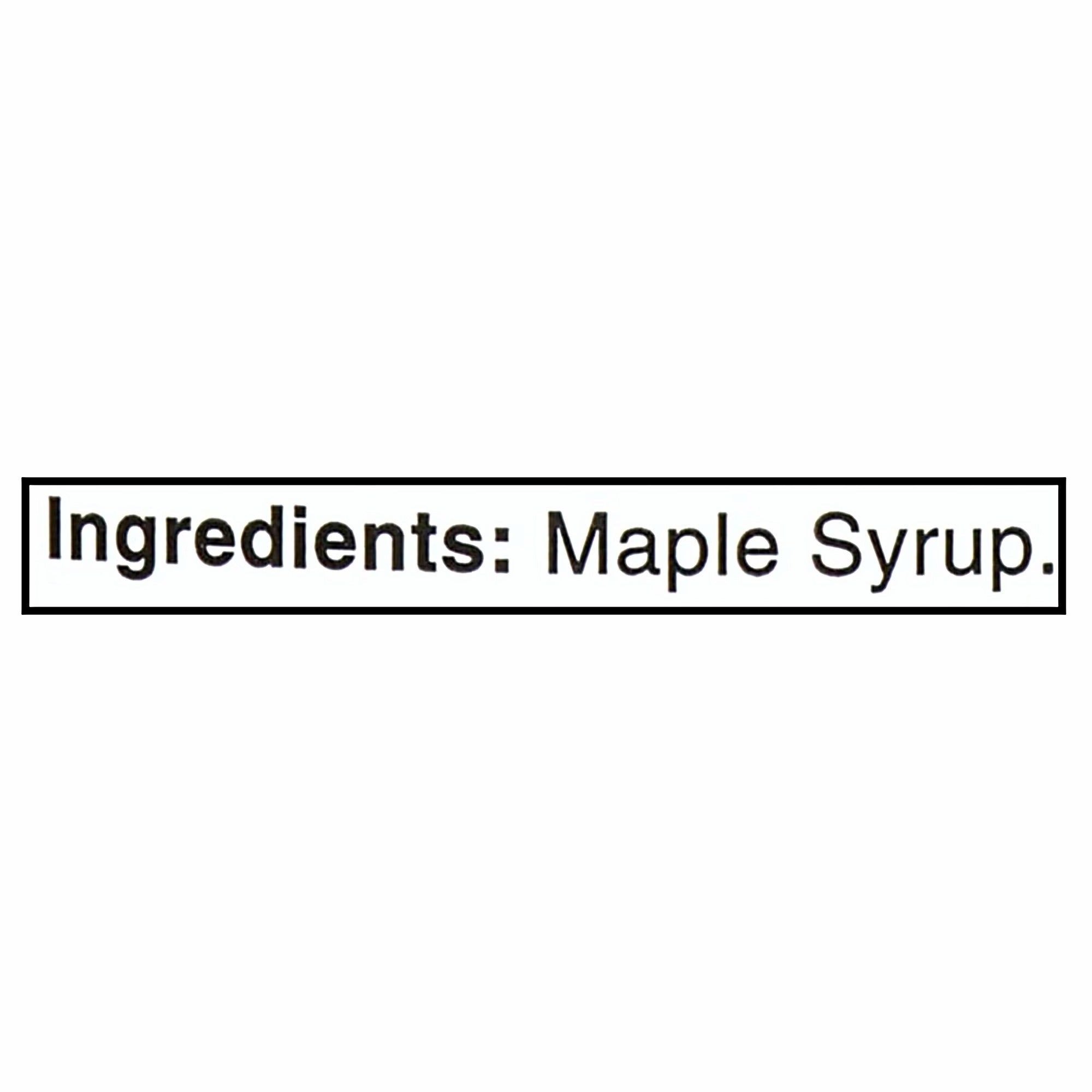 L.B. Maple Treat maple syrup ingredient label listing maple syrup as the sole ingredient.