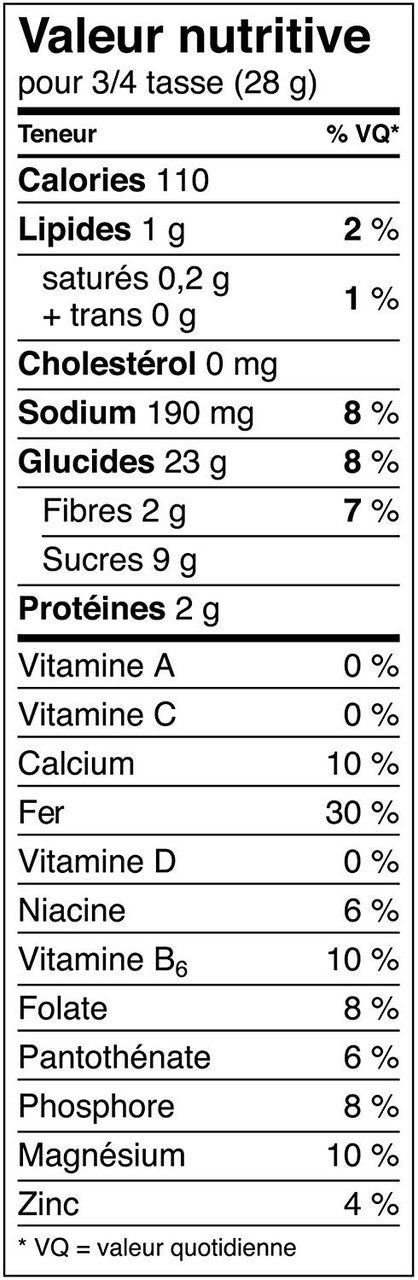 LUCKY CHARMS Cereal, 300g/10.6 oz., Box Nutrition Facts in French