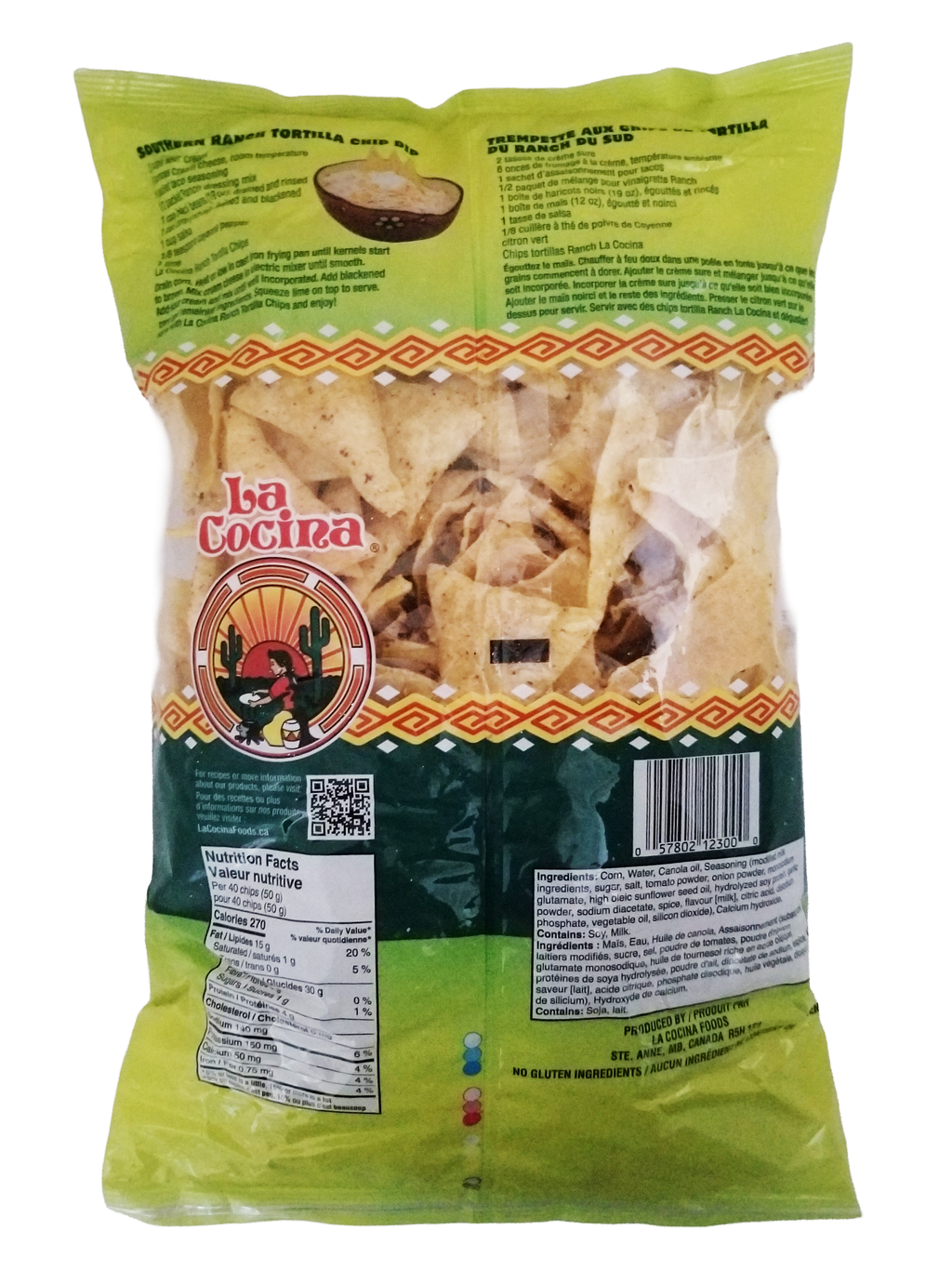 La Cocina Ranch Flavored Tortilla Chips - 300g/10.6 oz with branding and product details.