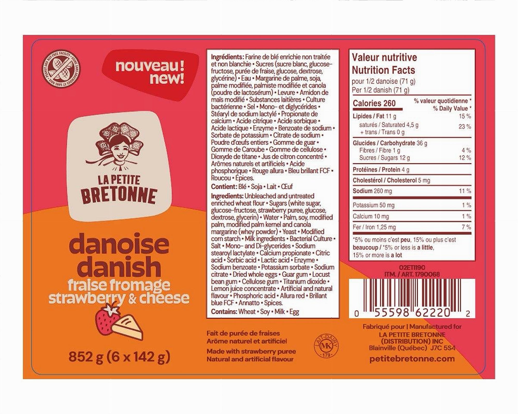 La Petite Bretonne Strawberry Cheese Pastry 852g ingredients and nutrition label
