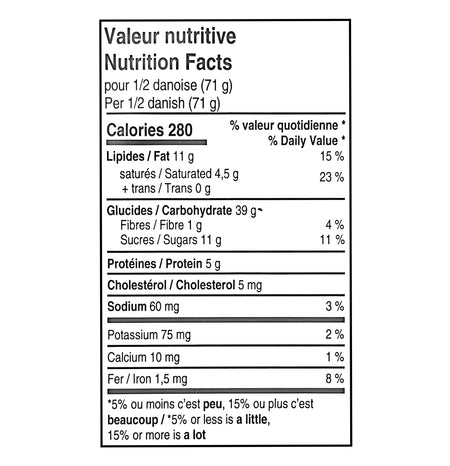 La Petite Bretonne Strawberry Cheese Danish 6-Pack nutrition facts label