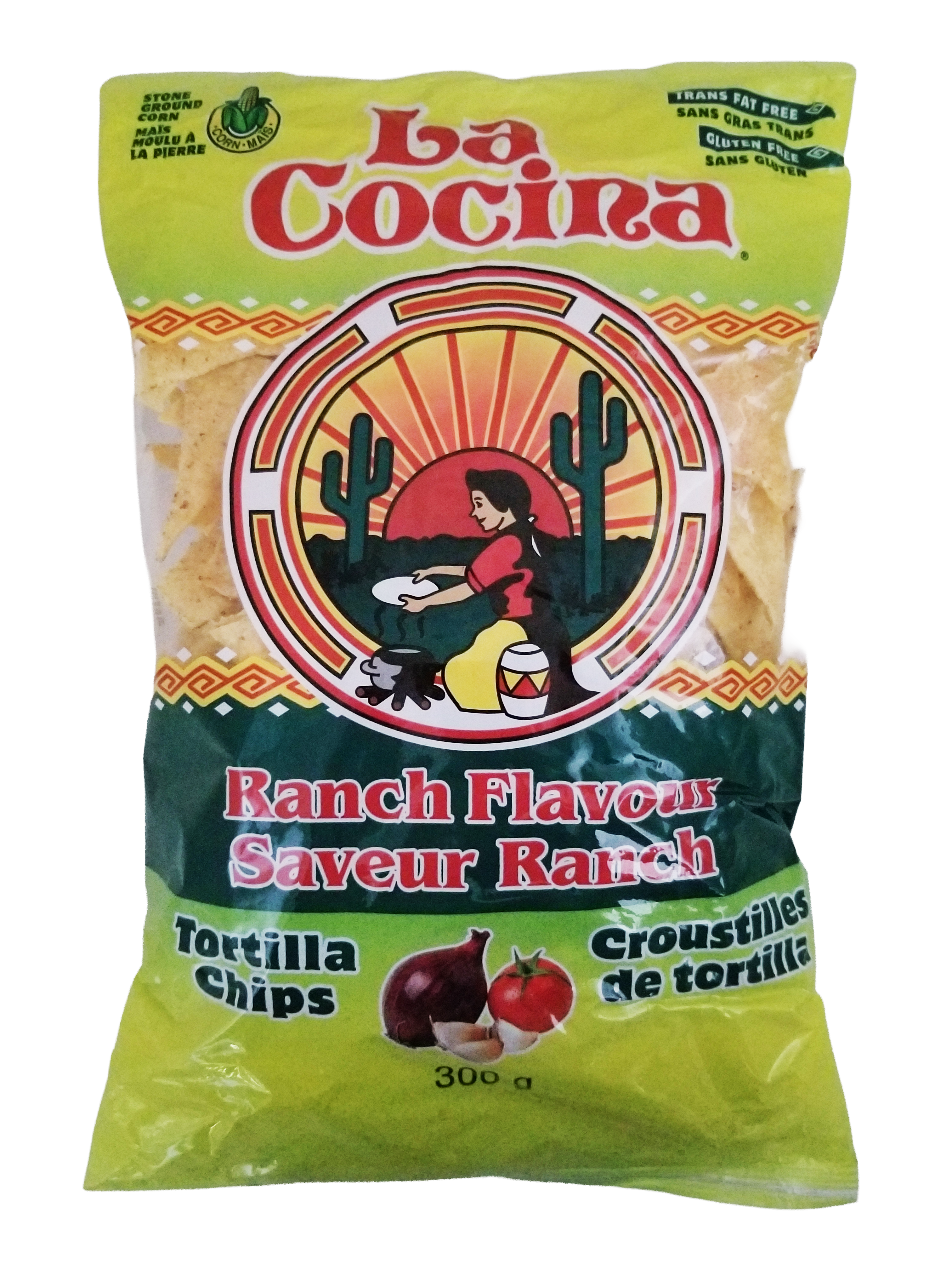 Bag of La Cocina Ranch Flavored Tortilla Chips - 300g/10.6 oz with colorful design on a white background