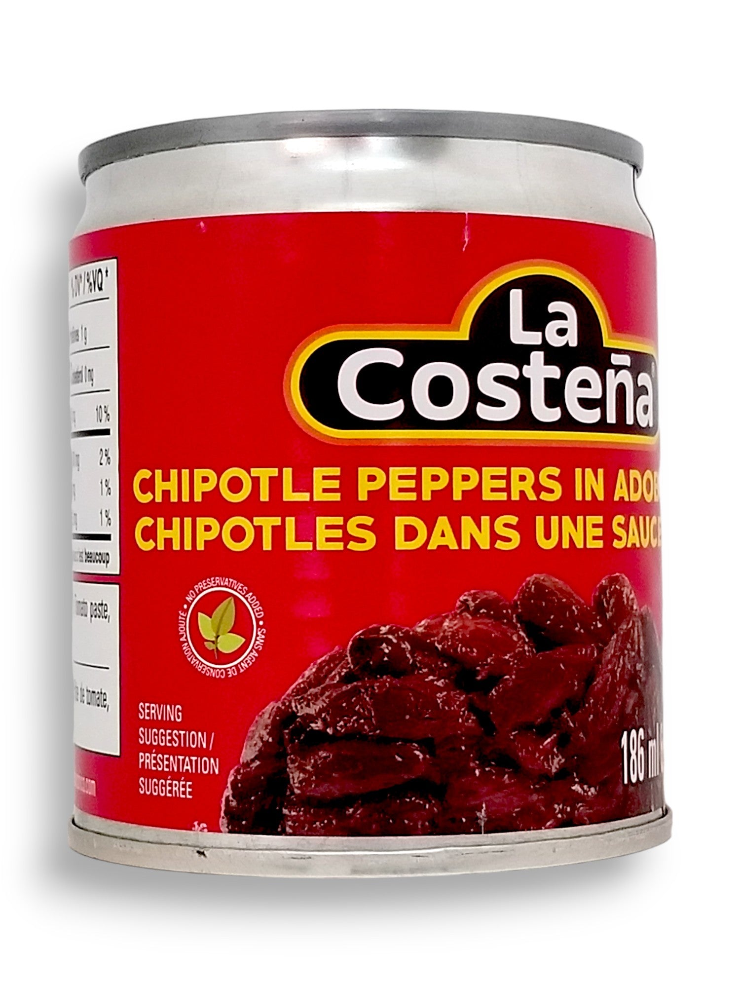 La Costena Chipotle Peppers In Adobo Sauce 186ml/6.3 oz., Can, side of can.
