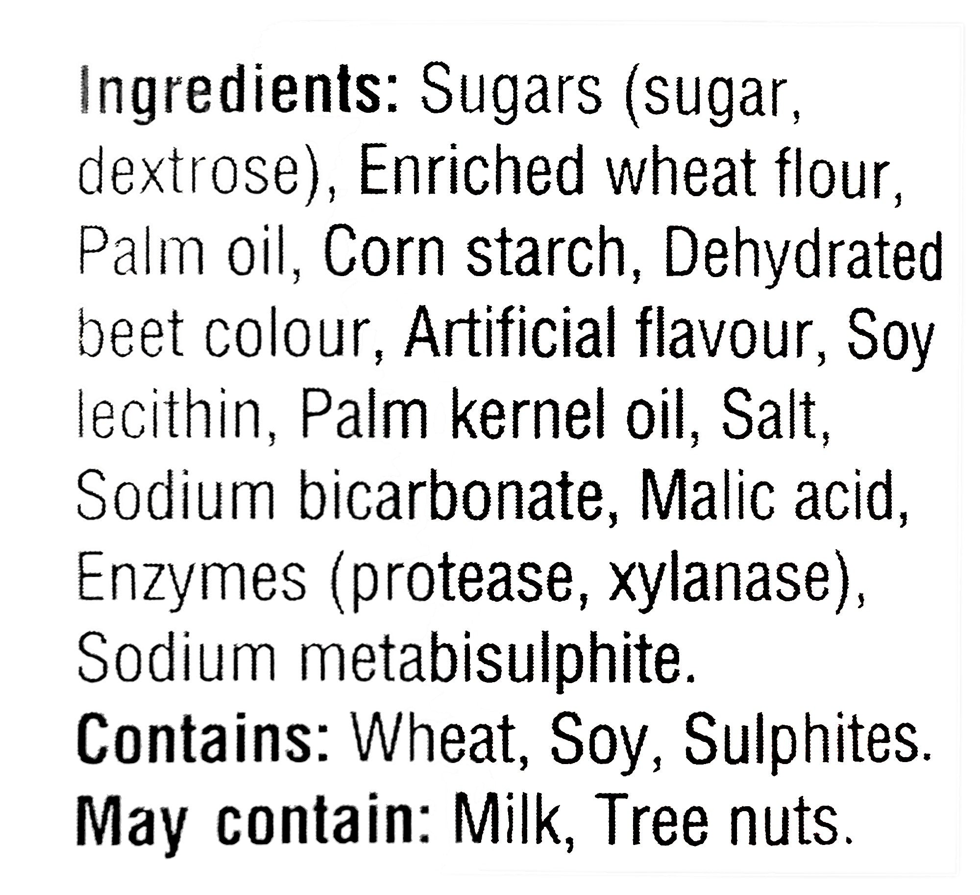 Lady Sarah Strawberry Flavored Cream Filled Wafers, 200g, ingredients label.