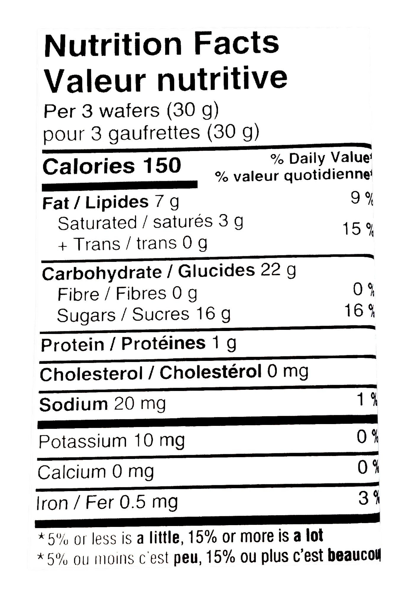 Lady Sarah Vanilla Flavored Cream Filled Wafers, 200g, nutrition facts label.
