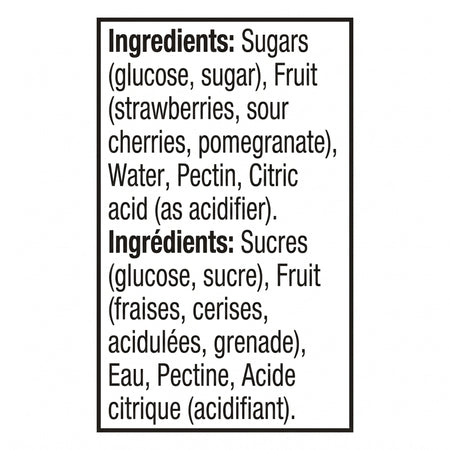 Last Mountain's Old Fashioned Jam ingredients – strawberries, sour cherries, pomegranate, glucose, pectin, citric acid