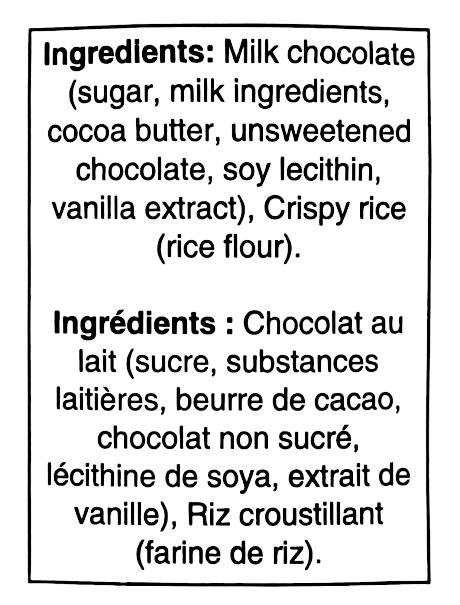 Laura Secord Halloween Milk Chocolate Crispy Wafers, 400g/14.1 oz., Bag, ingredients label.