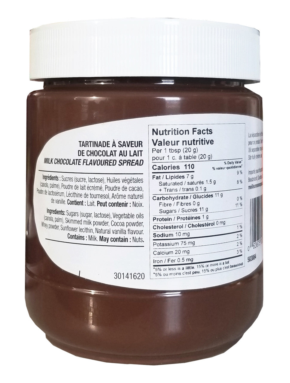 Laura Secord Milk Chocolate Spread, 600g/21 oz. Jar Back Side