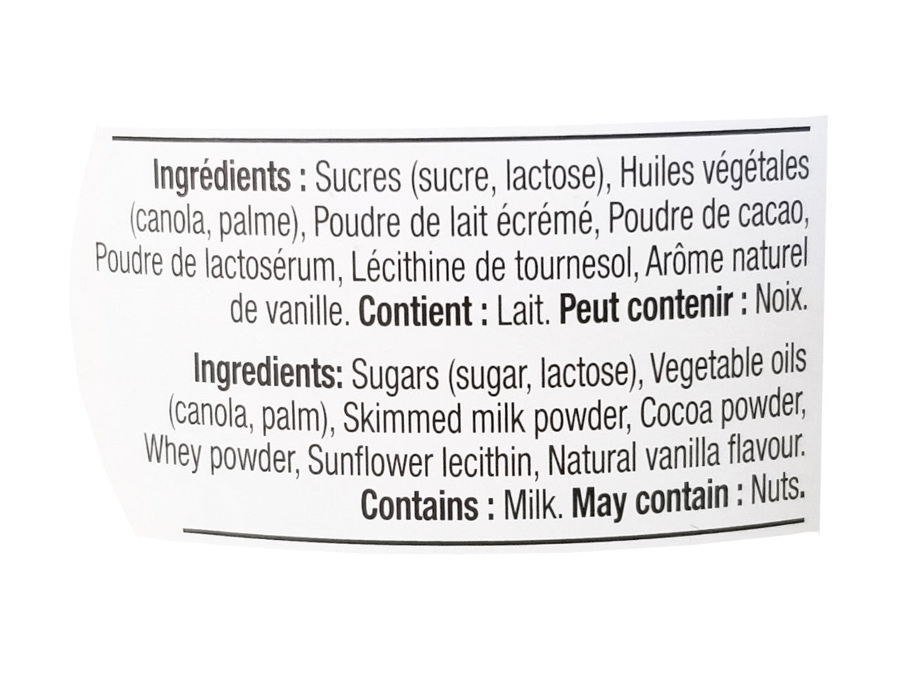 Laura Secord Milk Chocolate Spread, 600g/21 oz. Jar Ingredients Label