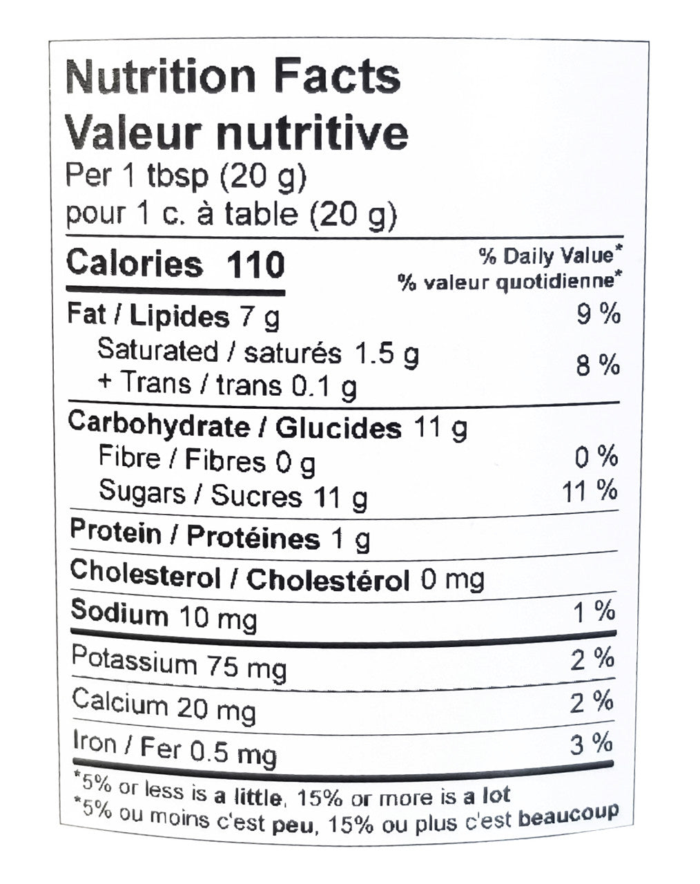 Laura Secord Milk Chocolate Spread, 600g/21 oz. Jar Nutrition Facts Label