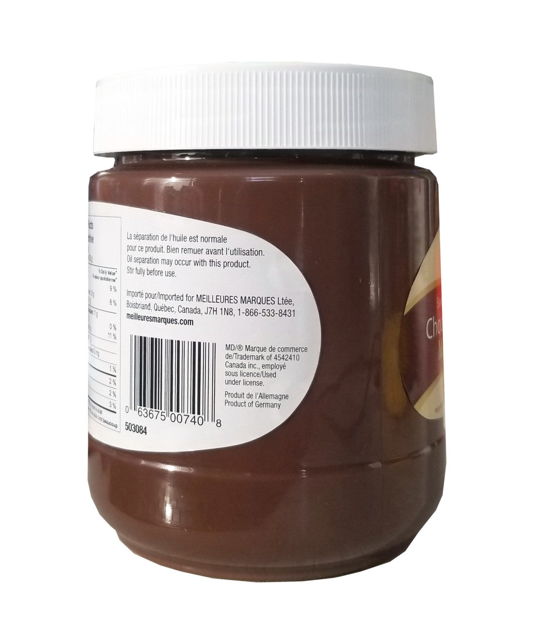 Laura Secord Milk Chocolate Spread, 600g/21 oz. Jar Right Side