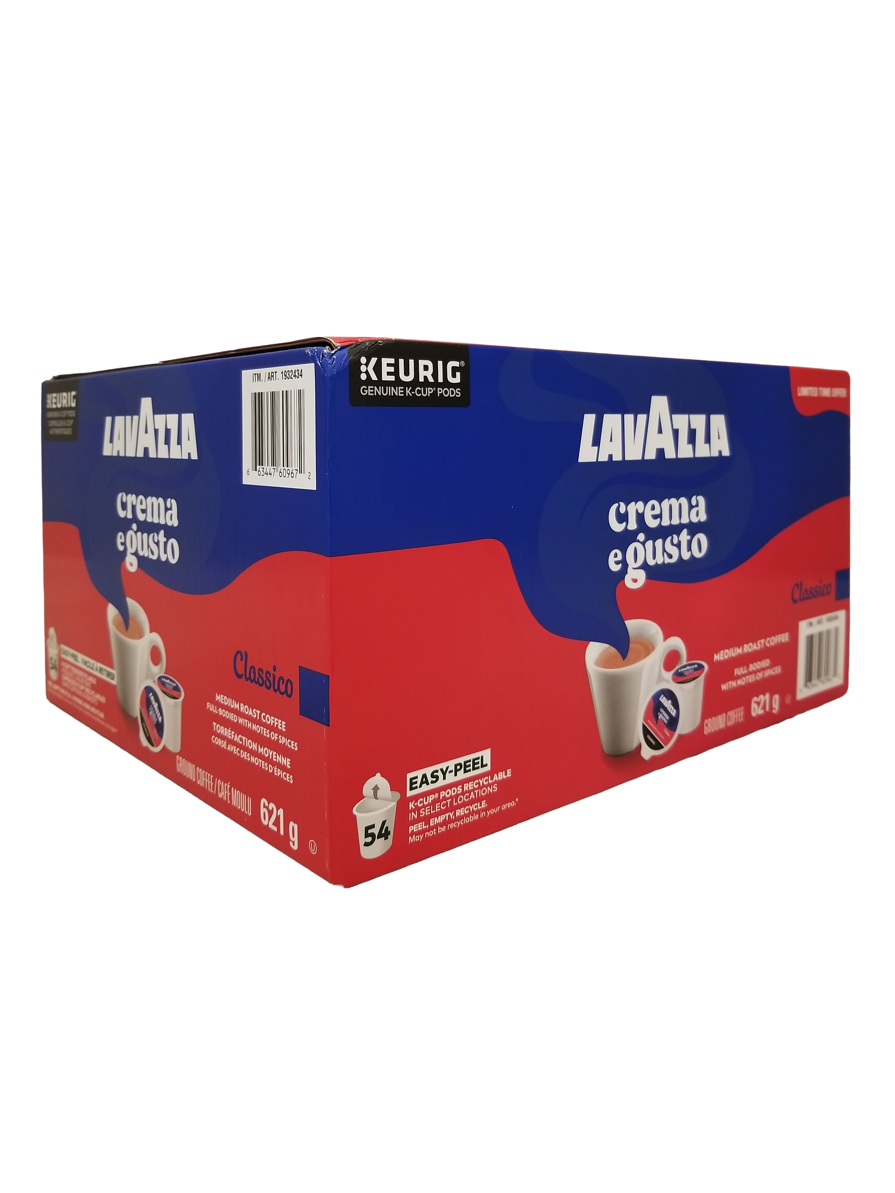Box of Lavazza Crema e Gusto coffee pods with Keurig branding on a white background