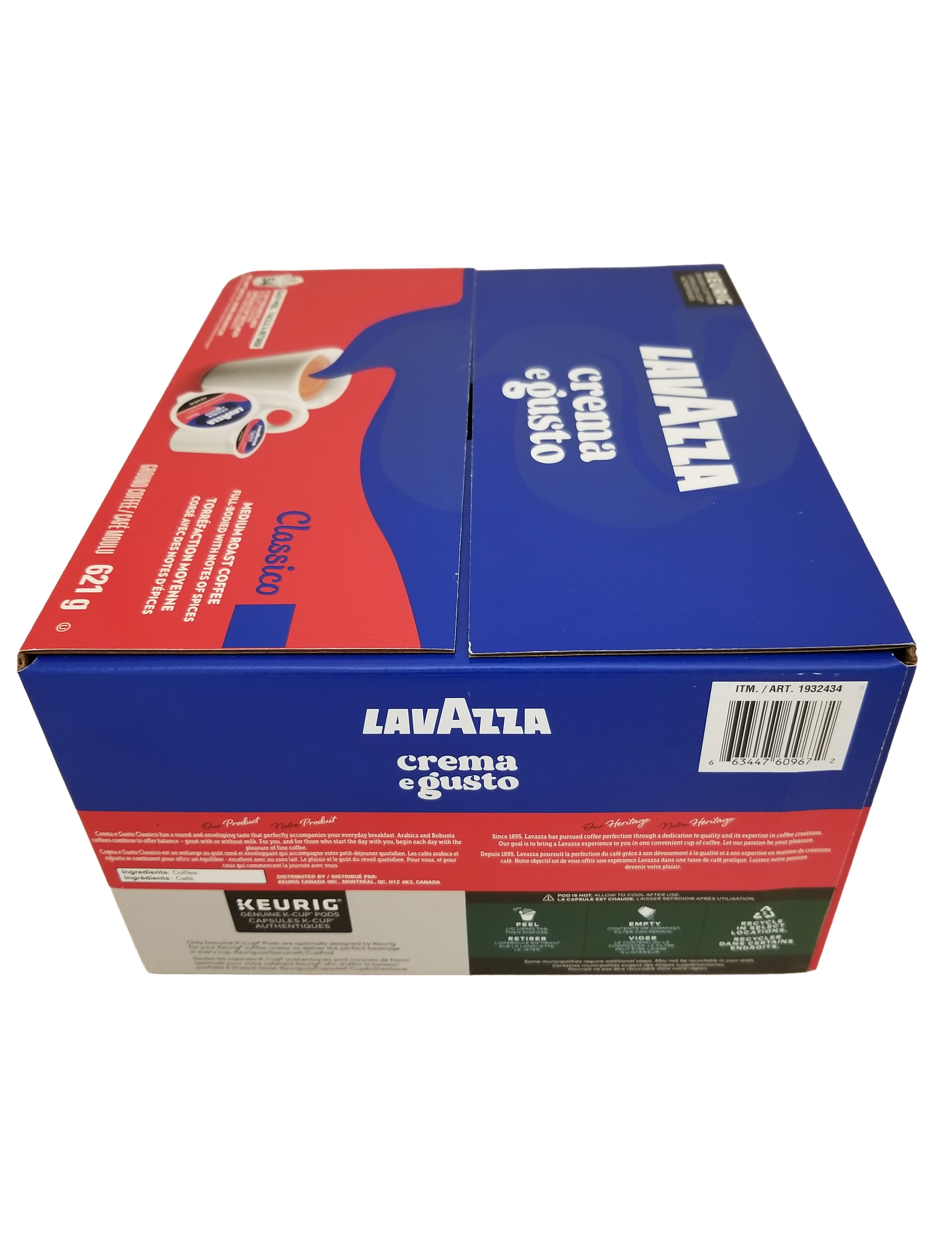 Lavazza coffee pod box with red and blue design on a white background