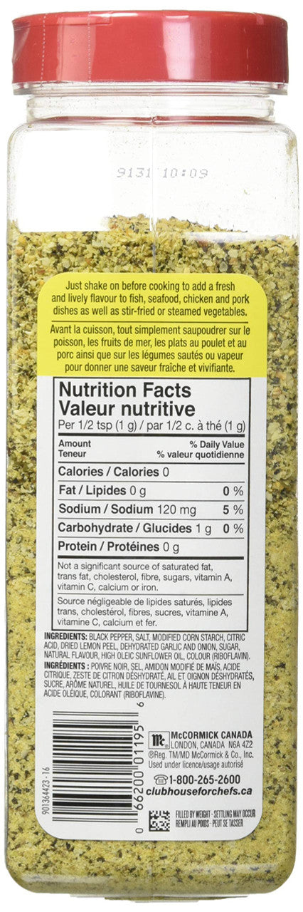 Lawry's, Lemon Pepper Seasoning, 600g/1.3lbs Bottle Back Side