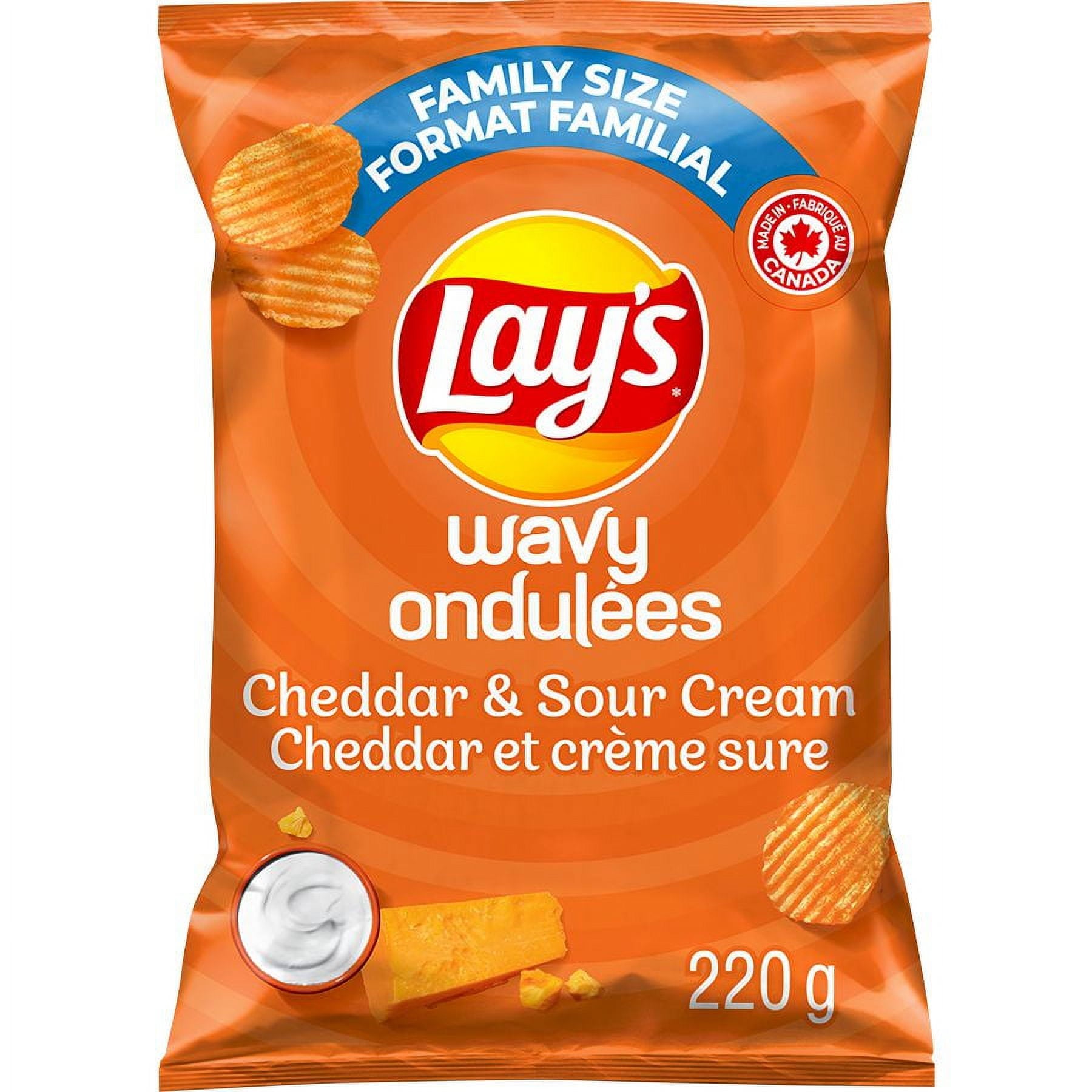 Lay's Wavy Cheddar & Sour Cream Potato Chips, 220g/7.8 oz. Bag