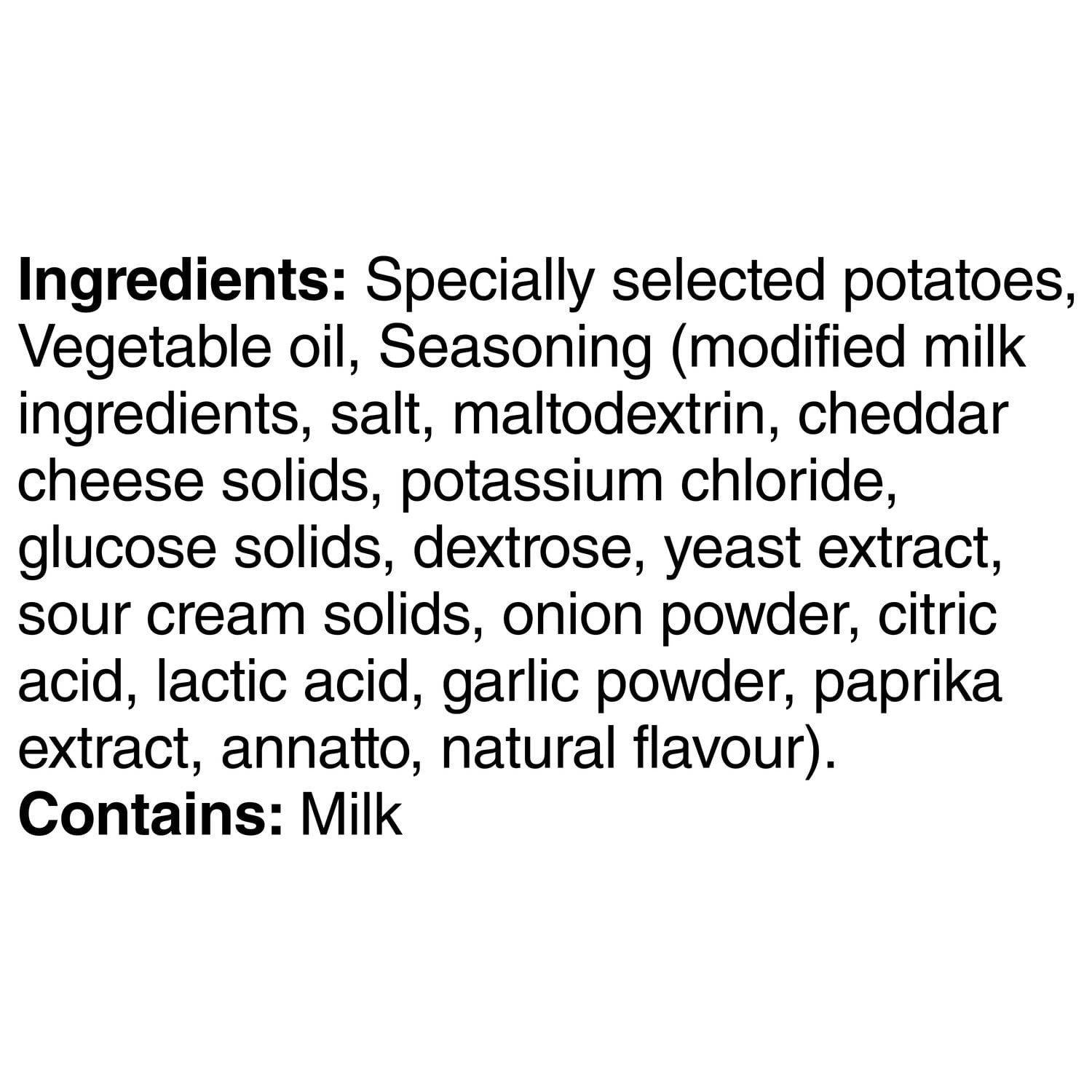 Lay's Wavy Cheddar & Sour Cream Potato Chips, 220g/7.8 oz. Bag Ingredients