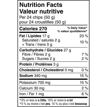 Lay's Wavy Cheddar & Sour Cream Potato Chips, 220g/7.8 oz. Bag Nutrition Facts
