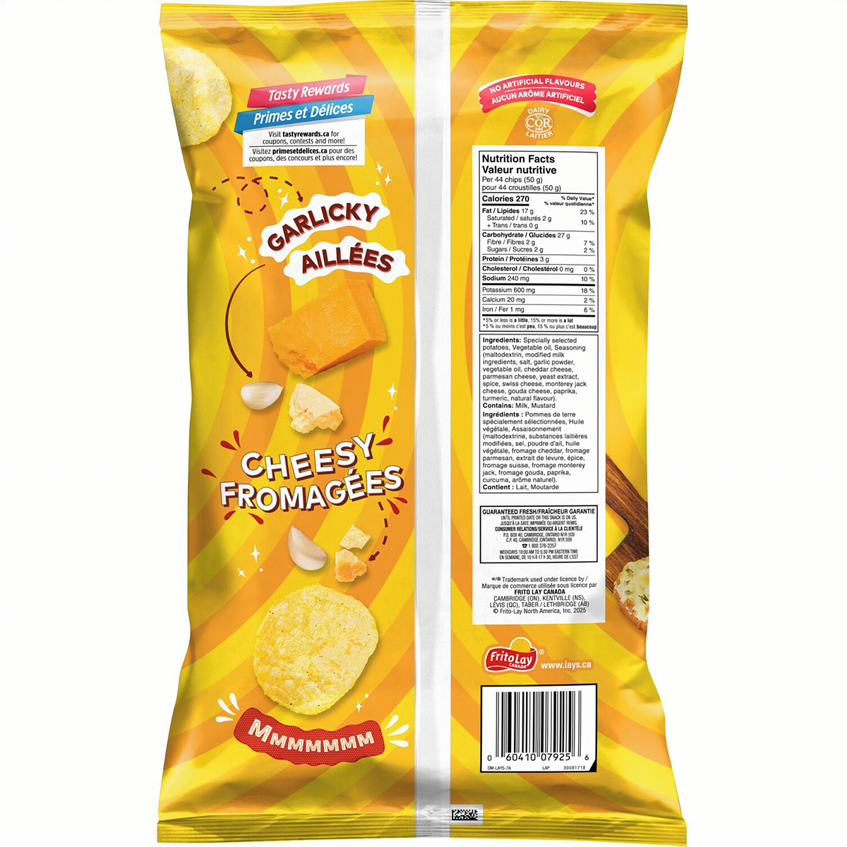 Lay's Cheesy Garlic Bread Flavored Potato Chips, 220g/7.76 oz. - Back Of Bag