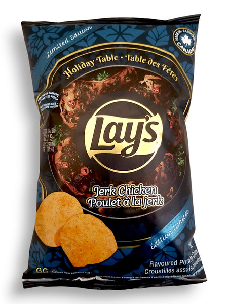 Front of Lay's Holiday Table Jerk Chicken Flavored Potato Chips, 66g/2.3 oz. Bag