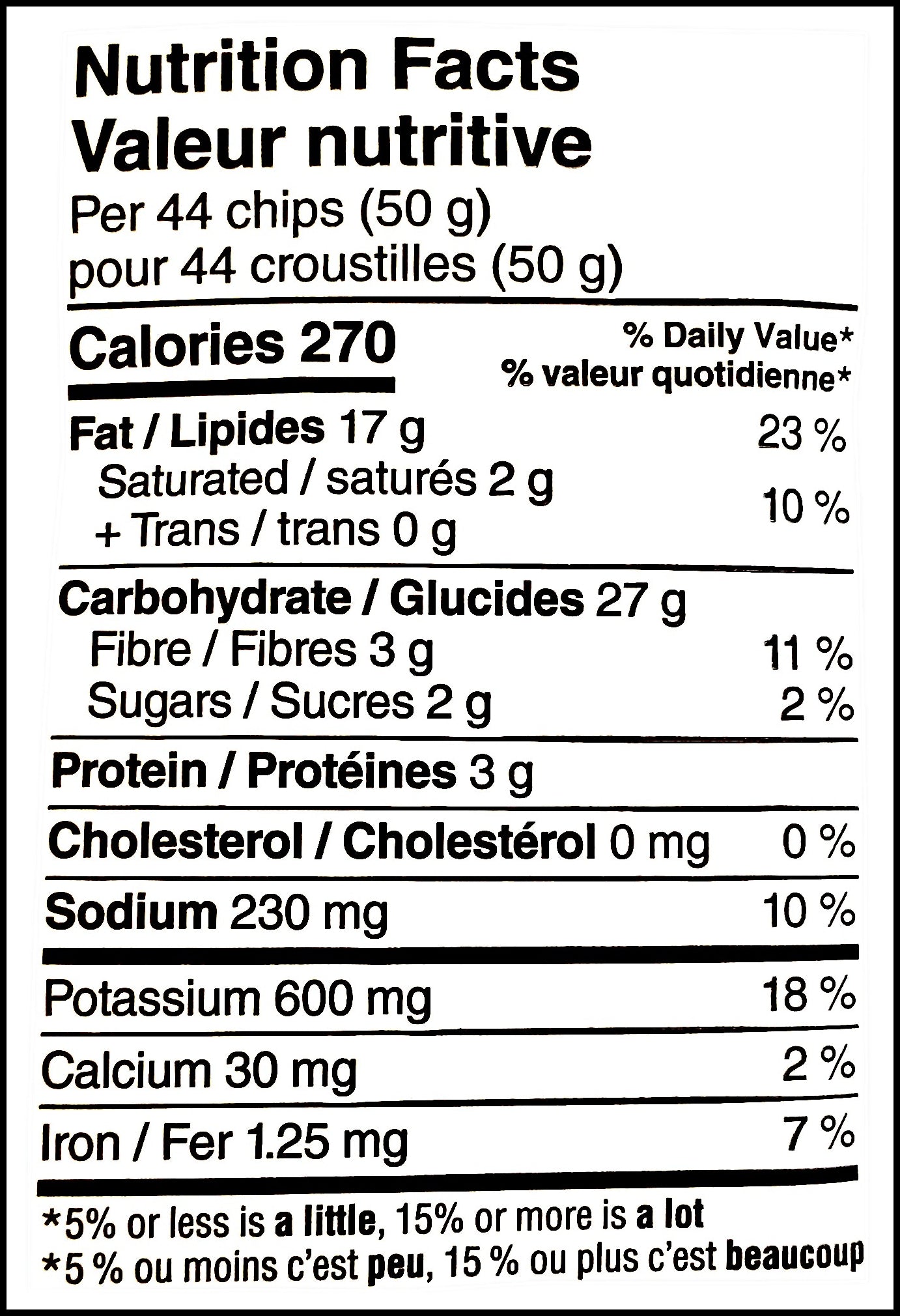Nutrition facts label of Lay's Holiday Table Tikka Masala Flavored Potato Chips, 220g/7.76 oz. Bag