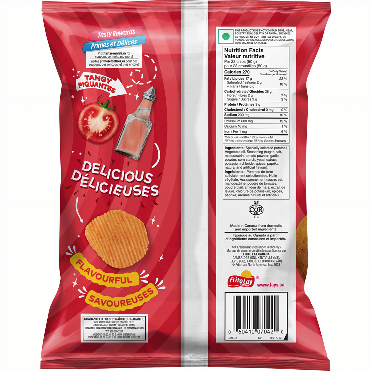 Lays Tomato Tango Potato Chips, 165g/5.8 oz., back of bag