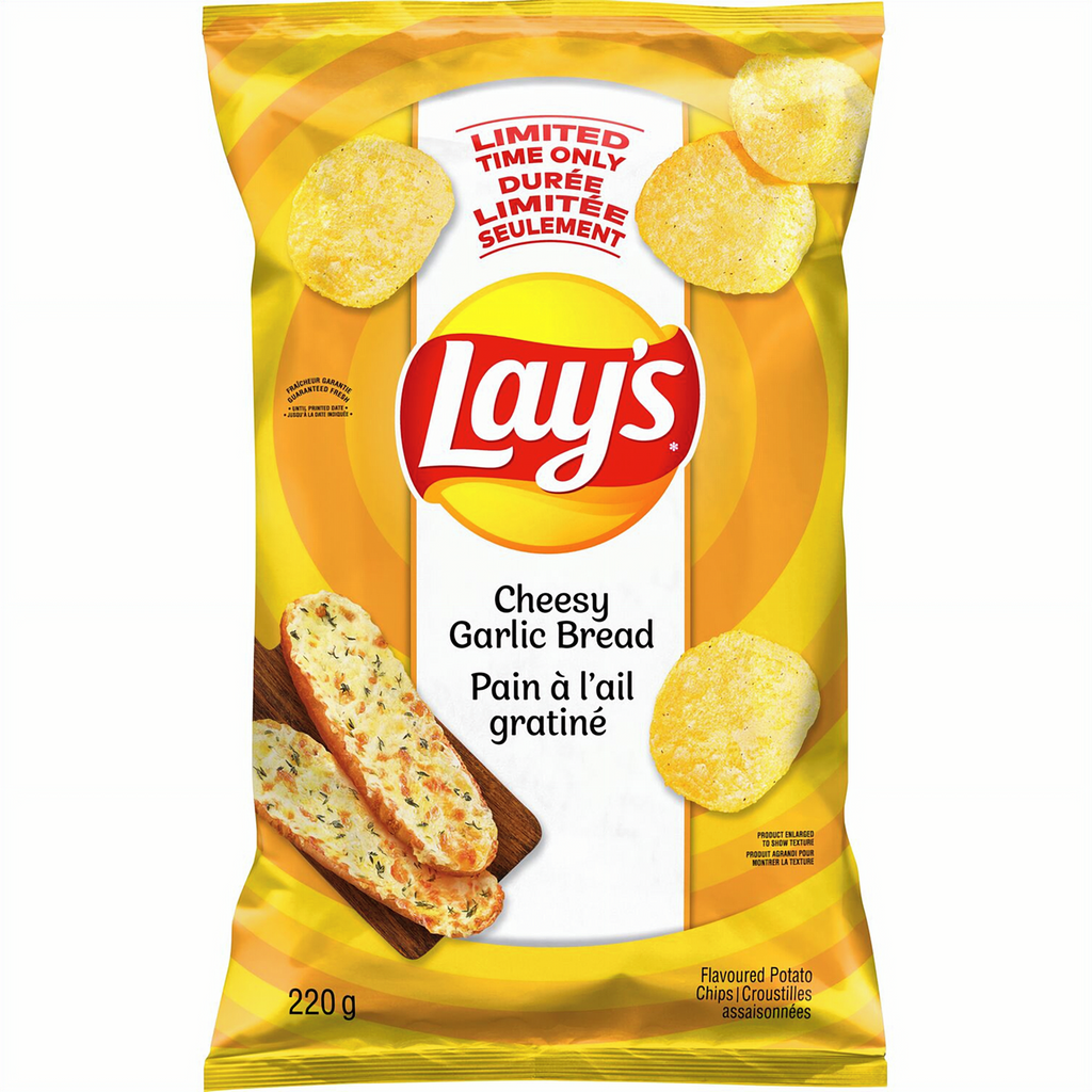 Lay's Cheesy Garlic Bread Flavored Potato Chips, 220g/7.76 oz. - Front Of Bag