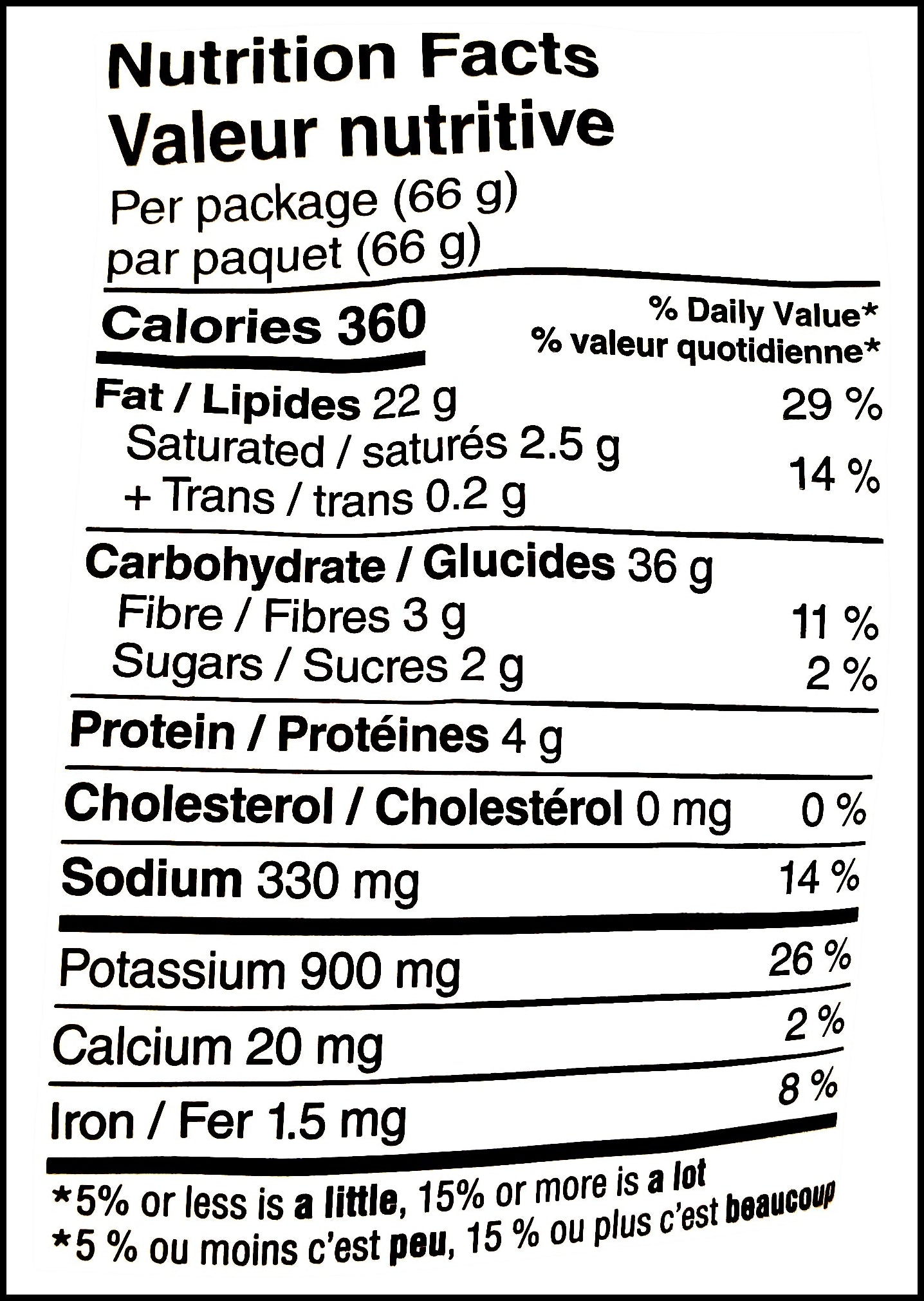 Nutrition facts of Lay's Holiday Table Turkey Dinner Flavored Potato Chips, 66g/2.3 oz. Bag