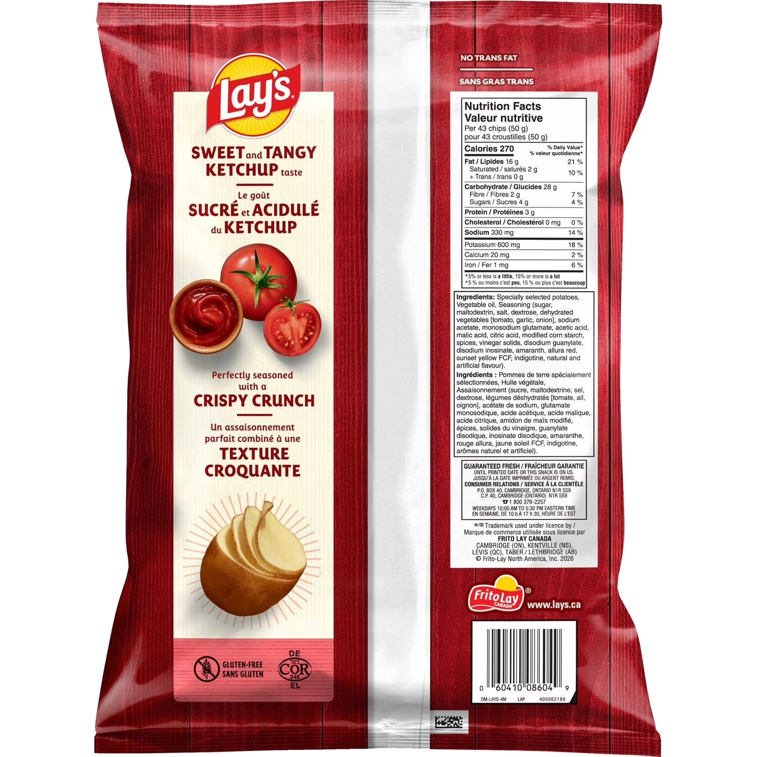 Ketchup Chips 135g bag back view