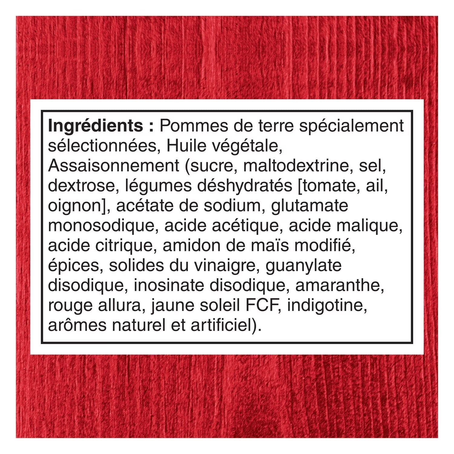 Lay's Ketchup Chips 135g ingredients label French