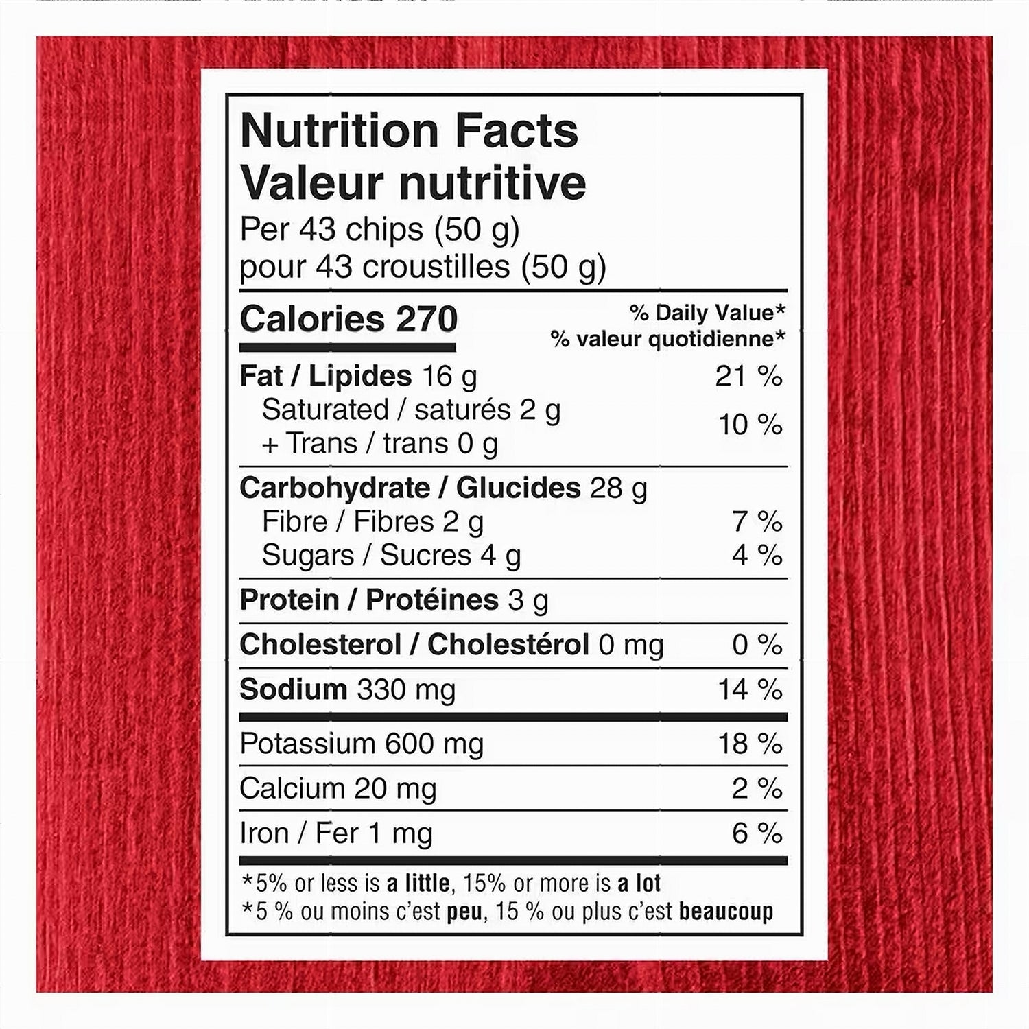 Lay's Ketchup Chips 135g nutrition facts panel