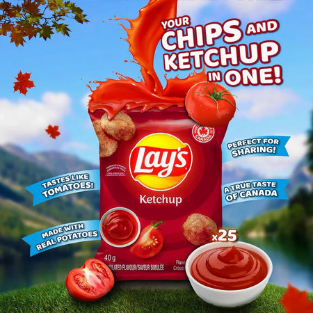 Lay's Ketchup Chips 40g bag – chips and ketchup label detail