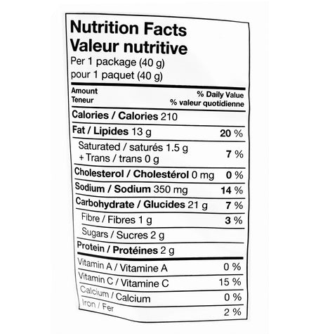 Lay's Ketchup Chips 40g nutrition facts panel
