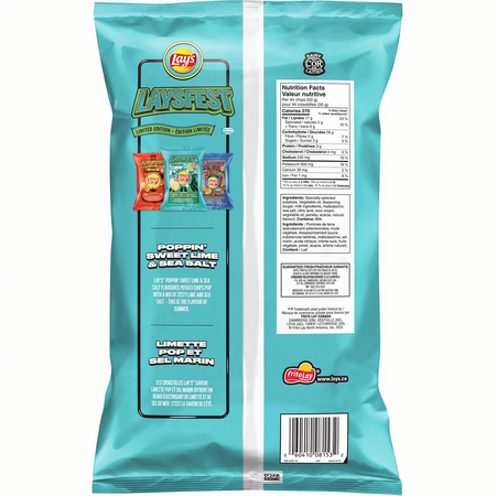 Lays LAYSFEST Poppin' Sweet Lime & Sea Salt Potato Chips, 220g/7.8 oz - Back