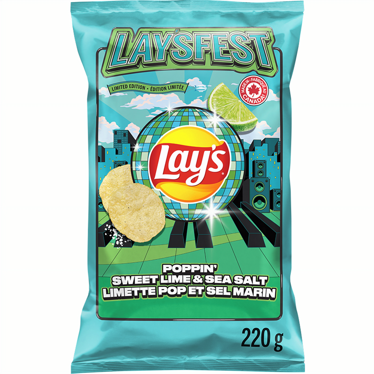 Lays LAYSFEST Poppin' Sweet Lime & Sea Salt Potato Chips, 220g/7.8 oz - Front