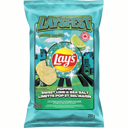Lays LAYSFEST Poppin' Sweet Lime & Sea Salt Potato Chips, 220g/7.8 oz - Front