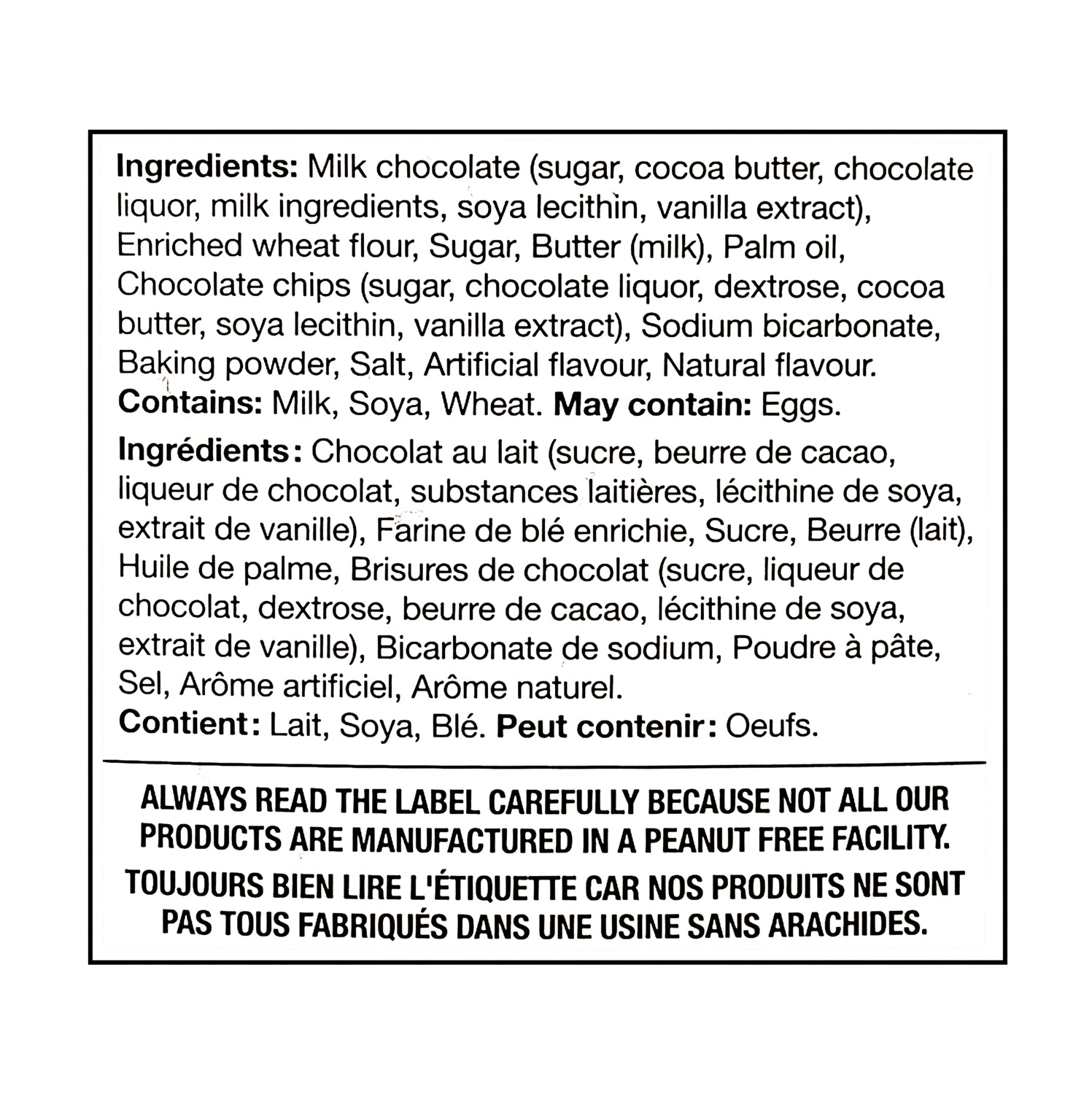 Leclerc Celebration Mini Chocolate Chip Cookies 780g ingredients list