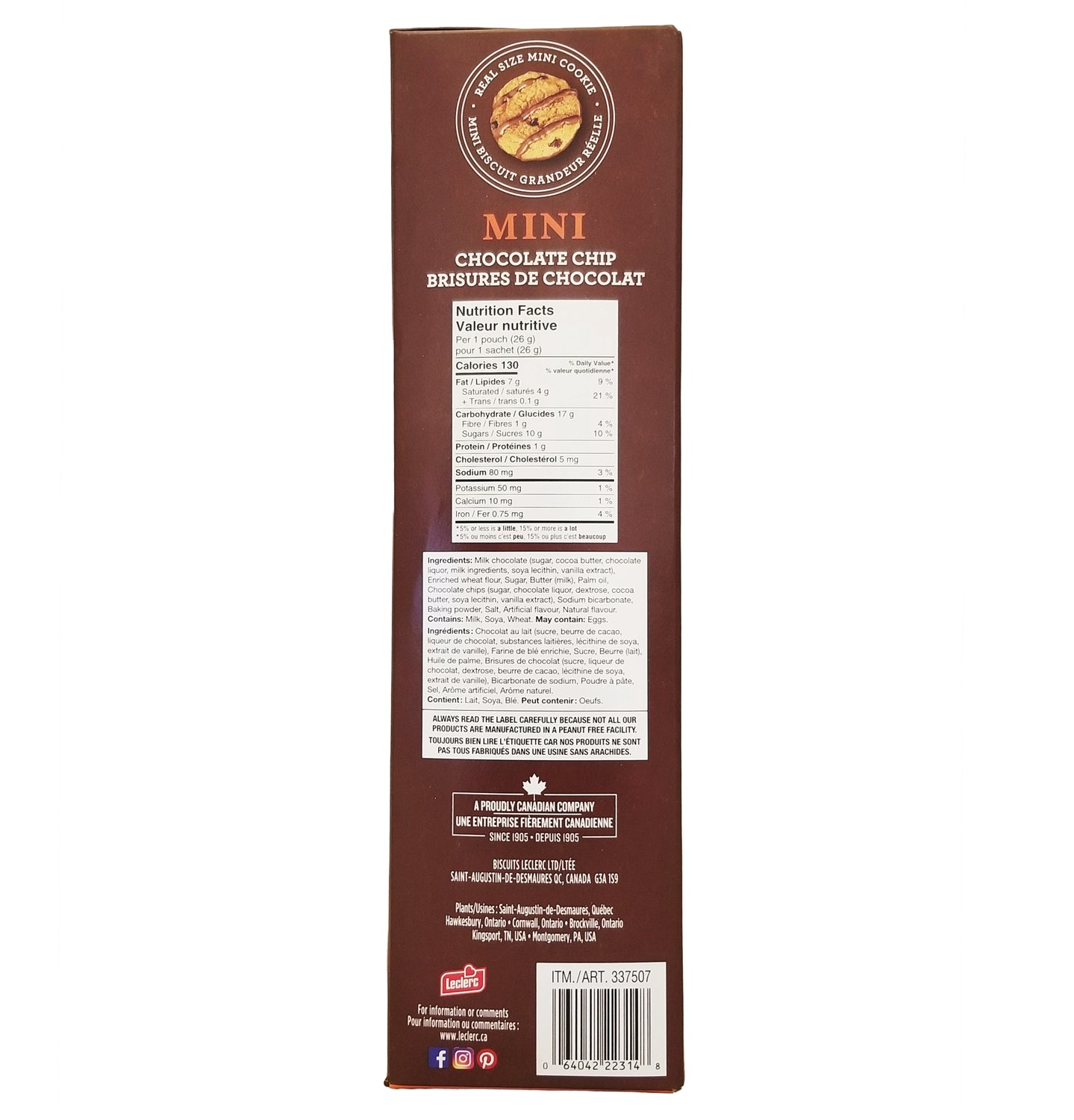 Leclerc Celebration Mini Chocolate Chip Cookies 780g side view