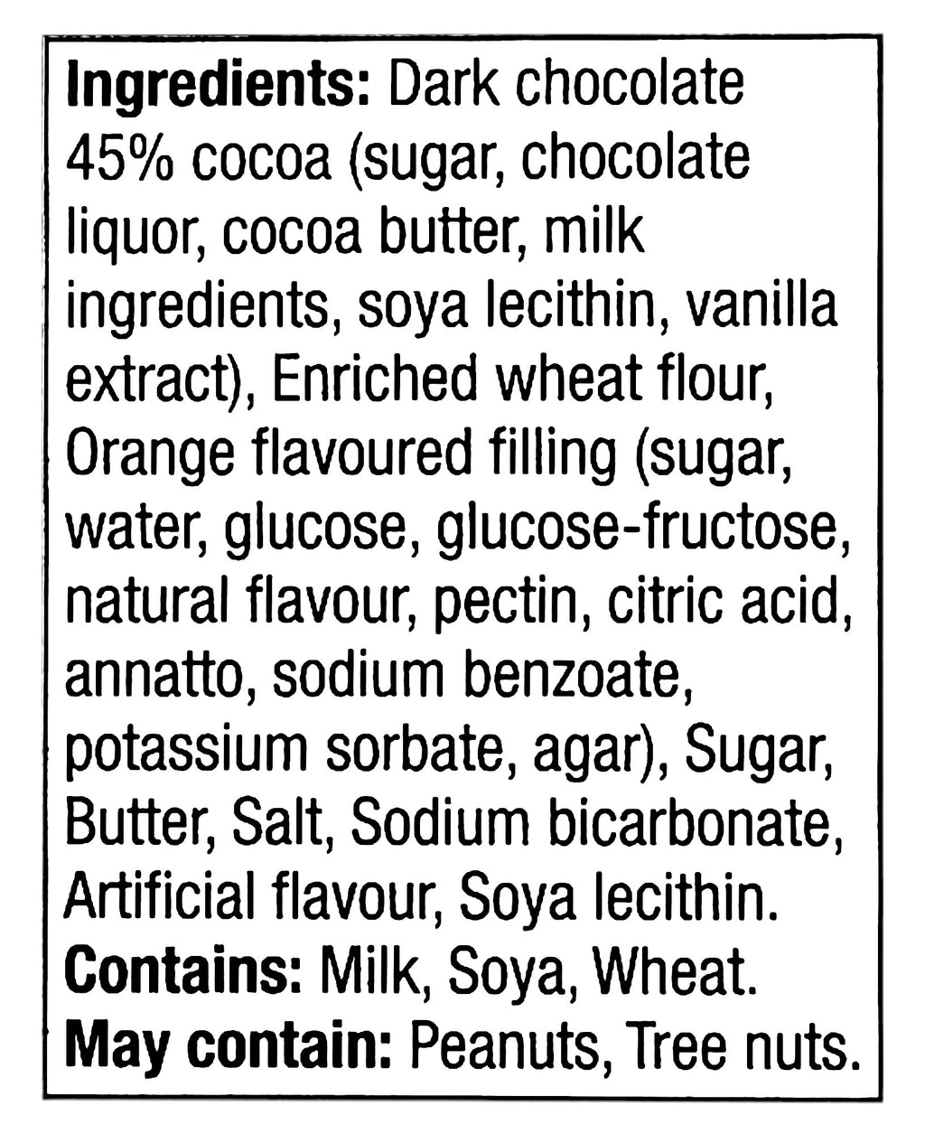 Leclerc Celebration Orange Truffle Butter Cookies, 240g/8.5 oz., ingredients label.