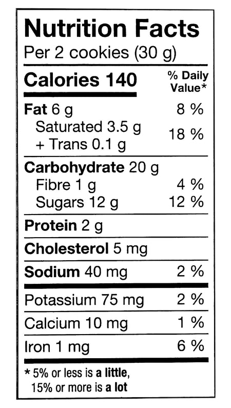 Leclerc Celebration Orange Truffle Butter Cookies, 240g/8.5 oz., nutrition facts label.