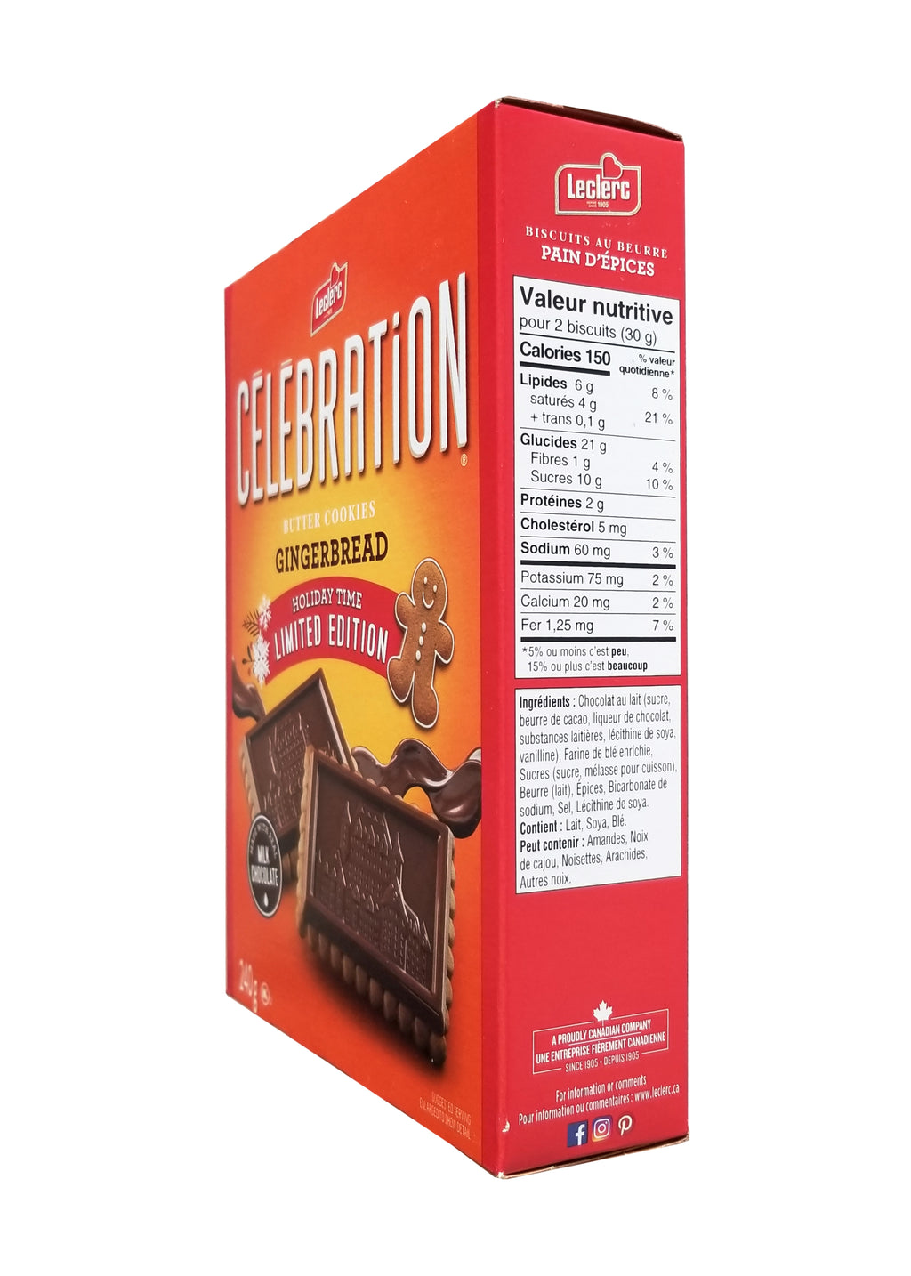 Leclerc Celebration Holiday Edition Gingerbread Milk Chocolate Cookies, 240g/8.4 oz