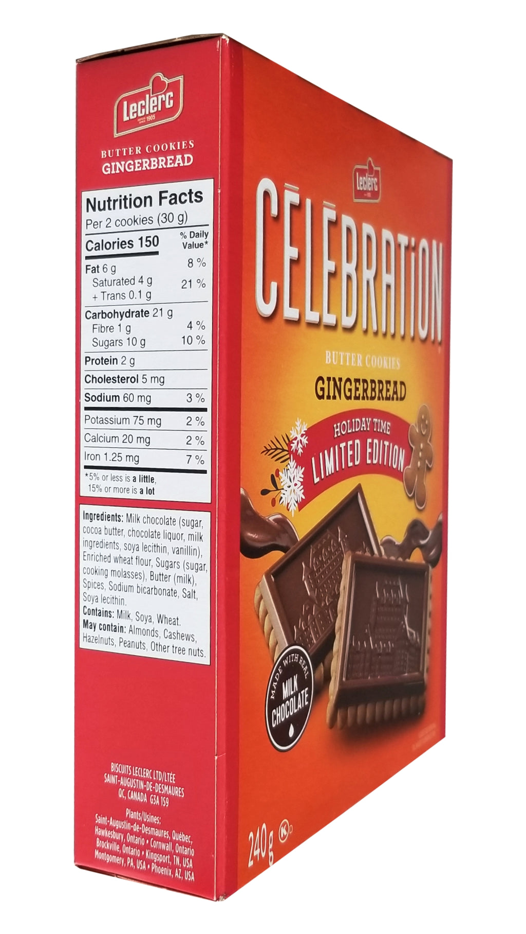 Leclerc Celebration Holiday Edition Gingerbread Milk Chocolate Cookies, 240g/8.4 oz