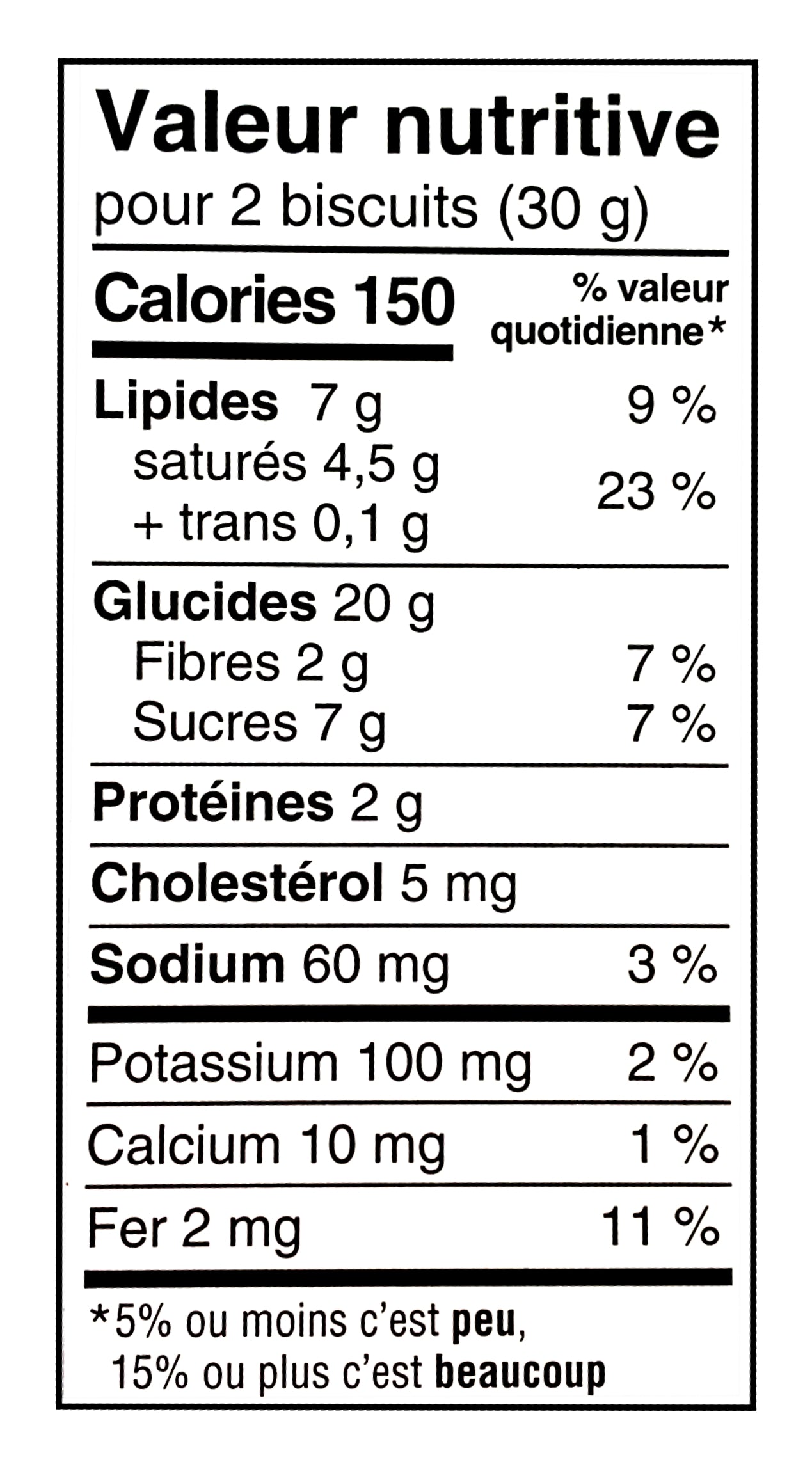 Nutritional value label for 2 biscuits (30g) with calorie count and nutrient breakdown for Leclerc Celebration Dark Chocolate 70% Cocoa Butter Cookies, 240g/8.5 oz