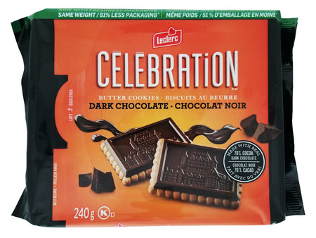 Leclerc Celebration Dark Chocolate Butter Cookies packaging on a white background