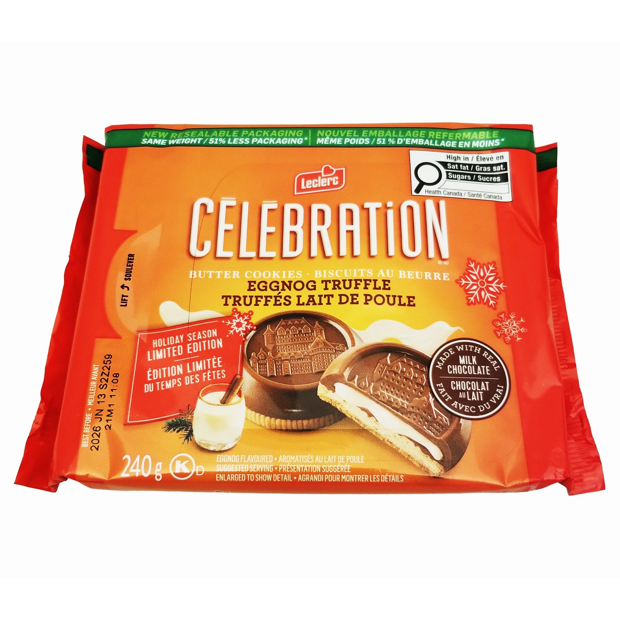 Leclerc Celebration Eggnog Truffle Butter Cookies, 240g/8.5 oz