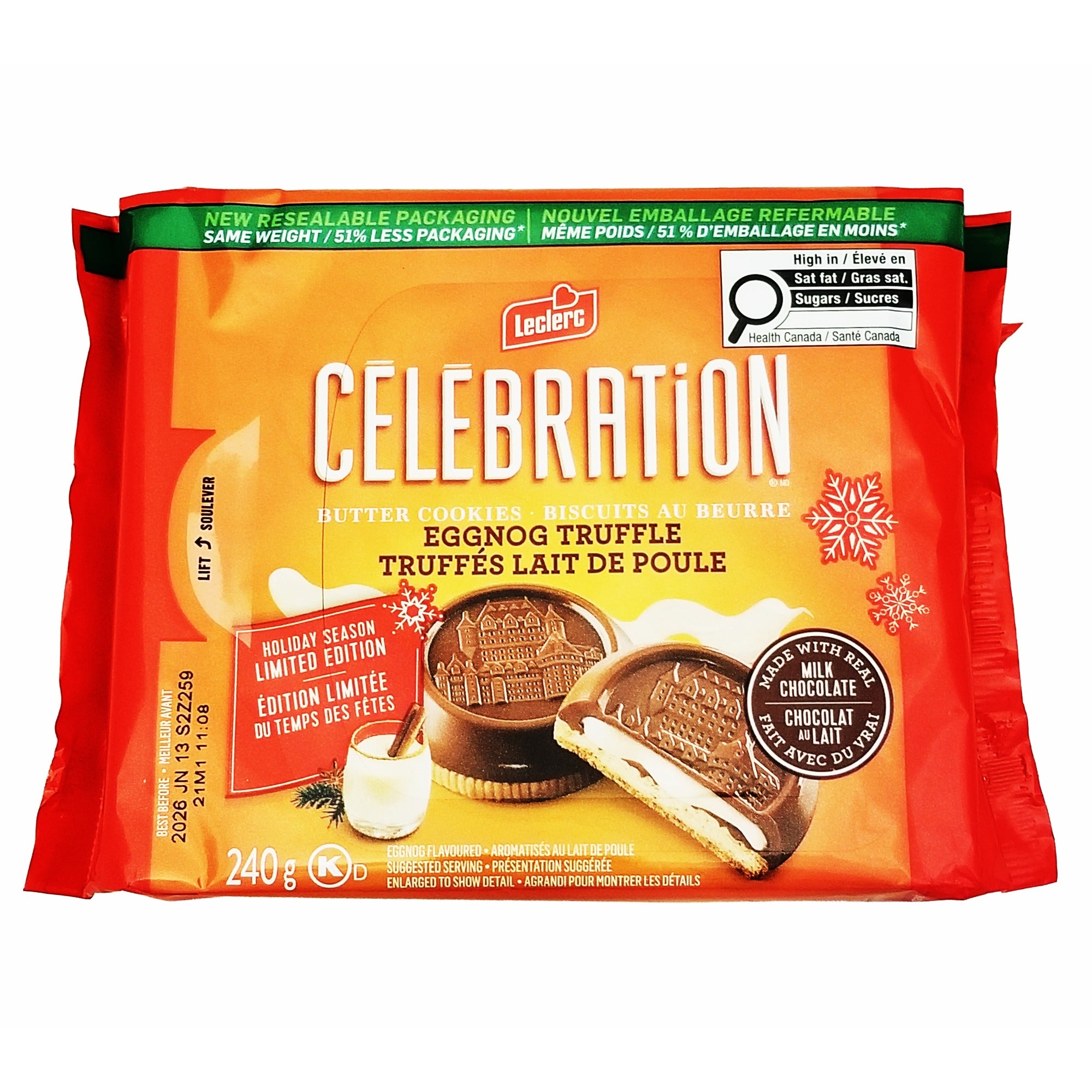 Leclerc Celebration Eggnog Truffle Butter Cookies, 240g/8.5 oz
