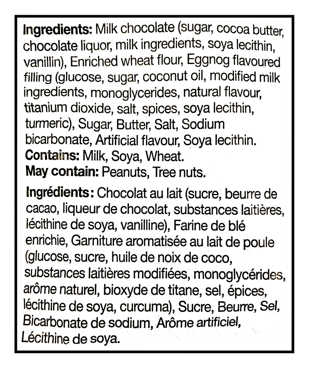 Ingredients list for Leclerc Celebration Eggnog Truffle Butter Cookies, 240g on a white background