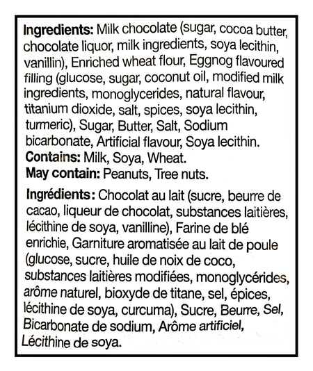 Ingredients list for Leclerc Celebration Eggnog Truffle Butter Cookies, 240g on a white background