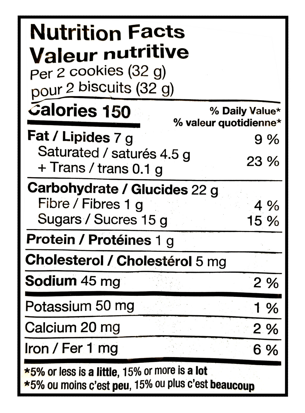 Nutrition facts label for Leclerc Celebration Eggnog Truffle Butter Cookies, 240g with black text on a white background